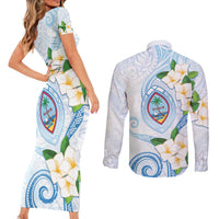 Guam Chamorro Couples Matching Short Sleeve Bodycon Dress and Long Sleeve Button Shirt Guasali Flowers Curves Style