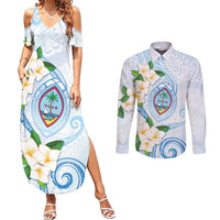 Guam Chamorro Couples Matching Summer Maxi Dress and Long Sleeve Button Shirt Guasali Flowers Curves Style