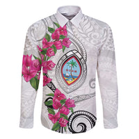 Guam Chamorro Family Matching Short Sleeve Bodycon Dress and Hawaiian Shirt Curves Polynesian Tattoo Mix Bougainvillea LT05 Dad's Shirt - Long Sleeve White - Polynesian Pride