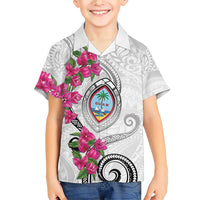 Guam Chamorro Family Matching Short Sleeve Bodycon Dress and Hawaiian Shirt Curves Polynesian Tattoo Mix Bougainvillea LT05 Son's Shirt White - Polynesian Pride