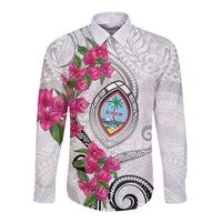 Guam Chamorro Long Sleeve Button Shirt Curves Polynesian Tattoo Mix Bougainvillea