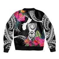 Hafa Adai Guam Bomber Jacket Polynesian Tattoo Tropical Flowers