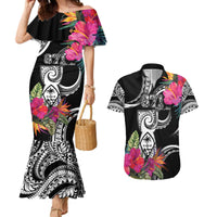 Hafa Adai Guam Couples Matching Mermaid Dress and Hawaiian Shirt Polynesian Tattoo Tropical Flowers