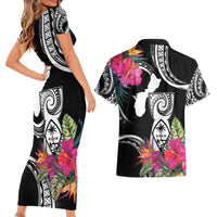 Hafa Adai Guam Couples Matching Short Sleeve Bodycon Dress and Hawaiian Shirt Polynesian Tattoo Tropical Flowers