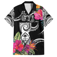 Hafa Adai Guam Family Matching Short Sleeve Bodycon Dress and Hawaiian Shirt Polynesian Tattoo Tropical Flowers LT05 Dad's Shirt - Short Sleeve Black - Polynesian Pride