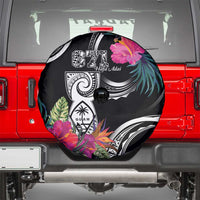 Hafa Adai Guam Spare Tire Cover Polynesian Tattoo Tropical Flowers