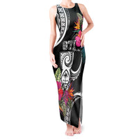 Hafa Adai Guam Tank Maxi Dress Polynesian Tattoo Tropical Flowers LT05 Women Black - Polynesian Pride