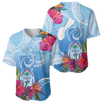 Hafa Adai Guam Baseball Jersey Tropical Flowers Blue Gradient
