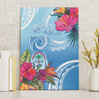 Hafa Adai Guam Canvas Wall Art Tropical Flowers Blue Gradient LT05 Without Frame Blue - Polynesian Pride