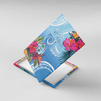 Hafa Adai Guam Canvas Wall Art Tropical Flowers Blue Gradient LT05 With Frame Blue - Polynesian Pride
