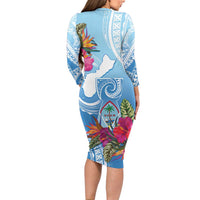 Hafa Adai Guam Family Matching Long Sleeve Bodycon Dress and Hawaiian Shirt Tropical Flowers Blue Gradient LT05 - Polynesian Pride