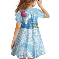 Hafa Adai Guam Family Matching Off The Shoulder Long Sleeve Dress and Hawaiian Shirt Tropical Flowers Blue Gradient