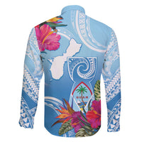 Hafa Adai Guam Family Matching Short Sleeve Bodycon Dress and Hawaiian Shirt Tropical Flowers Blue Gradient LT05 - Polynesian Pride