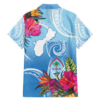 Hafa Adai Guam Hawaiian Shirt Tropical Flowers Blue Gradient