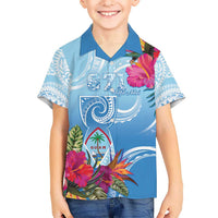 Hafa Adai Guam Hawaiian Shirt Tropical Flowers Blue Gradient