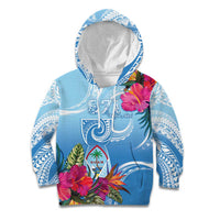 Hafa Adai Guam Kid Hoodie Tropical Flowers Blue Gradient