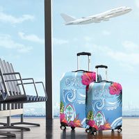 Hafa Adai Guam Luggage Cover Tropical Flowers Blue Gradient