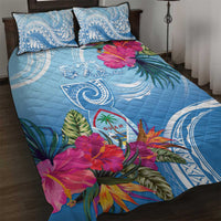 Hafa Adai Guam Quilt Bed Set Tropical Flowers Blue Gradient LT05 Blue - Polynesian Pride