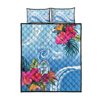 Hafa Adai Guam Quilt Bed Set Tropical Flowers Blue Gradient LT05 - Polynesian Pride