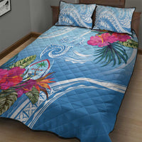 Hafa Adai Guam Quilt Bed Set Tropical Flowers Blue Gradient LT05 - Polynesian Pride