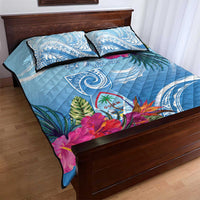 Hafa Adai Guam Quilt Bed Set Tropical Flowers Blue Gradient LT05 - Polynesian Pride