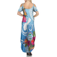 Hafa Adai Guam Summer Maxi Dress Tropical Flowers Blue Gradient LT05 - Polynesian Pride