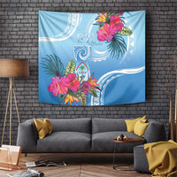 Hafa Adai Guam Tapestry Tropical Flowers Blue Gradient