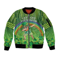 Personalised Hawaii Saint Patrick's Day Sleeve Zip Bomber Jacket Let's Get Fit Shaced LT05 Unisex Green - Polynesian Pride