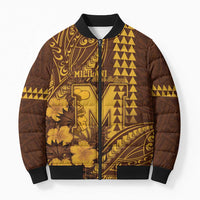 Personalised Hawaii Mililani High School Bomber Puffer Jacket Tribal Tattoo With Hibiscus Flowers