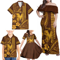 Personalised Hawaii Mililani High School Family Matching Off Shoulder Maxi Dress and Hawaiian Shirt Tribal Tattoo With Hibiscus Flowers LT05 - Polynesian Pride