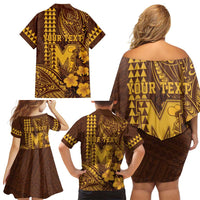 Personalised Hawaii Mililani High School Family Matching Off Shoulder Short Dress and Hawaiian Shirt Tribal Tattoo With Hibiscus Flowers LT05 - Polynesian Pride