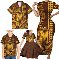 Personalised Hawaii Mililani High School Family Matching Short Sleeve Bodycon Dress and Hawaiian Shirt Tribal Tattoo With Hibiscus Flowers LT05 - Polynesian Pride