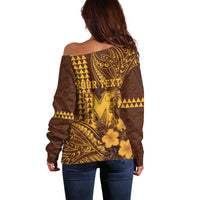 Personalised Hawaii Mililani High School Off Shoulder Sweater Tribal Tattoo With Hibiscus Flowers