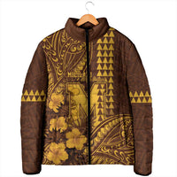Personalised Hawaii Mililani High School Padded Jacket Tribal Tattoo With Hibiscus Flowers