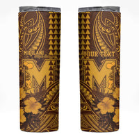 Personalised Hawaii Mililani High School Skinny Tumbler Tribal Tattoo With Hibiscus Flowers