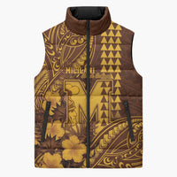 Personalised Hawaii Mililani High School Sleeveless Puffer Jacket Tribal Tattoo With Hibiscus Flowers