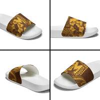 Hawaii Mililani High School Slide Sandals Tribal Tattoo With Hibiscus Flowers