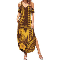 Personalised Hawaii Mililani High School Summer Maxi Dress Tribal Tattoo With Hibiscus Flowers