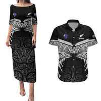 Custom New Zealand Cricket Couples Matching Puletasi and Hawaiian Shirt Go Champions World Cup 2024 With Maori Pattern LT05 Black - Polynesian Pride