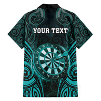 Personalised New Zealand Darts Family Matching Short Sleeve Bodycon Dress and Hawaiian Shirt Turquoise Dart Board Maori Pattern