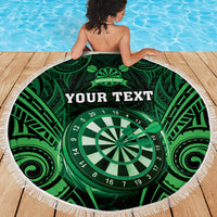 Personalised New Zealand Darts Beach Blanket Green Dart Board Maori Pattern