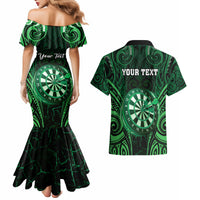 Personalised New Zealand Darts Couples Matching Mermaid Dress and Hawaiian Shirt Green Dart Board Maori Pattern LT05 - Polynesian Pride