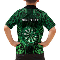 Personalised New Zealand Darts Kid Hawaiian Shirt Green Dart Board Maori Pattern