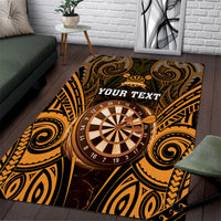Personalised New Zealand Darts Area Rug Gold Dart Board Maori Pattern