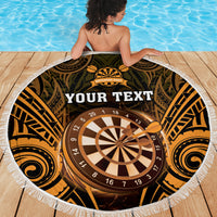 Personalised New Zealand Darts Beach Blanket Gold Dart Board Maori Pattern