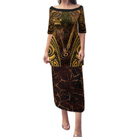 Personalised New Zealand Darts Puletasi Gold Dart Board Maori Pattern LT05 Long Dress Gold - Polynesian Pride
