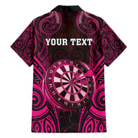 Personalised New Zealand Darts Family Matching Off Shoulder Maxi Dress and Hawaiian Shirt Pink Dart Board Maori Pattern