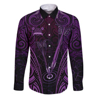 Personalised New Zealand Darts Family Matching Off The Shoulder Long Sleeve Dress and Hawaiian Shirt Purple Dart Board Maori Pattern