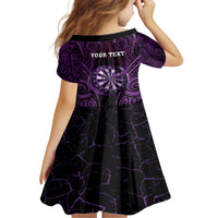 Personalised New Zealand Darts Family Matching Short Sleeve Bodycon Dress and Hawaiian Shirt Purple Dart Board Maori Pattern