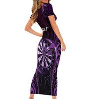 Personalised New Zealand Darts Family Matching Short Sleeve Bodycon Dress and Hawaiian Shirt Purple Dart Board Maori Pattern